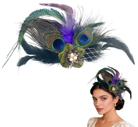 ZORTVUL Tocado De Plumaje,Disfraz De Pavo Real,Pinza Para El Pelo De Plumas De Pavo Real