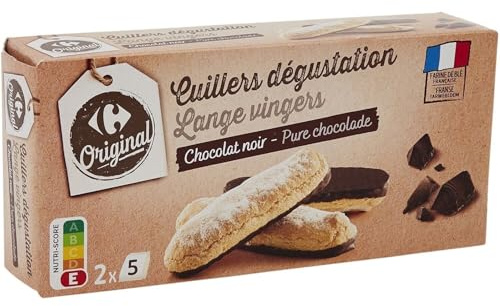 CARREFOUR ORIGINAL - Biscuits Cuillers au Chocolat Noir et Œufs Frais - Recette au Beurre de Cacao - la boite de 100g - Le Lot De 5