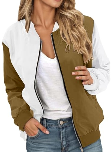 Generico Giacca Primaverile Donna Giubbotto Primaverile Giacca Bomber Donna Corto Blouson Casual da Pilota Manica Lunga Outwear Zip Up Unita Leggera Felpa Elegante