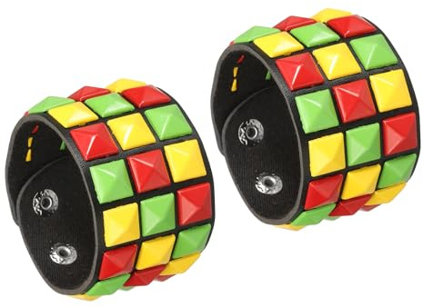 QUARKZMAN 2 stycken 22 cm punk läderarmband med fyrkantiga lager nitar goth dubbar justerbart armband armband armband för halloween emo grunge gul grön orange tillbehör