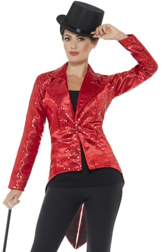 Smiffys Chaqueta de frac con lentejuelas, rojo, para mujer Halloween, Carnaval