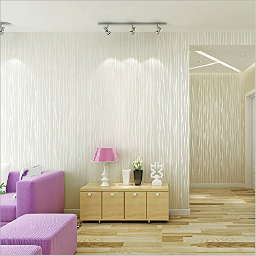 KeTian Rouleau de papier peint intissé à rayures unies pour salon, chambre à coucher, couleur crème, 0,53 m (l) x 10 m (L) = 5,3 m²