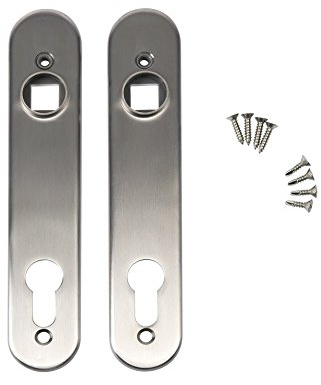 LOCINOX Langschild für Hybrid Einsteckschlösser, Edelstahl, 185 mm | PZ & Drückerloch | 92 mm Lochabstand | 35 mm breit | Inkl. Schrauben | Für passende Torschlösser