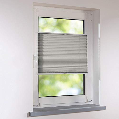 Plissee Klemmfix Faltstore UNIVERSAL Faltrollo ohne Bohren - 130 x 140 cm - grau