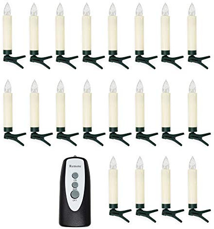 ToCi LED Weihnachtskerzen 20 Stück mit Fernbedienung kabellos | Weihnachtsbaumbeleuchtung Christbaumkerzen Weihnachtsbaumkerzen Batterie mit Timer Warm-Weiß