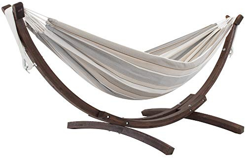 Vivere C8SPSN-DO Doppelhängematte aus Sunbrella® mit stabilem Bogengestell aus Massivkiefernholz - Dove