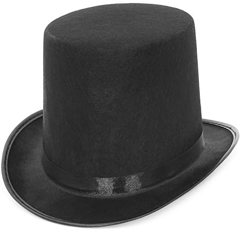 EOZY Zylinder Hut Herren Damen Hoher Hut Erwachsenenhut mit Satinband Top Hat Partyhut für Zauberer Karneval Fasching (Kappenhöhe 16cm, Schwarz)
