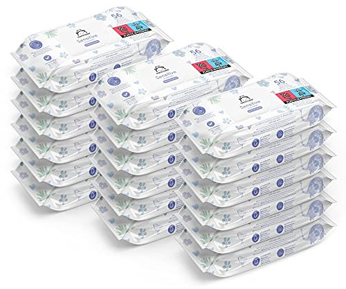 Amazon 1008 Salviettine Umidificate Ultra Sensitive per Neonati, Senza Profumo, 18 Confezioni da 56, (in Precedenza un Marchio Mama Bear, Stesso Prodotto)