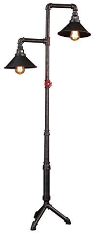 Industrielle Retro-Wasserrohr-Stehlampe mit Doppelkopf-Lampenschirmen,Individualität Kreative Metall Eisen Kunst Vertikale Bodenleuchten Für Wohnzimmer Schlafzimmer Studie AA+