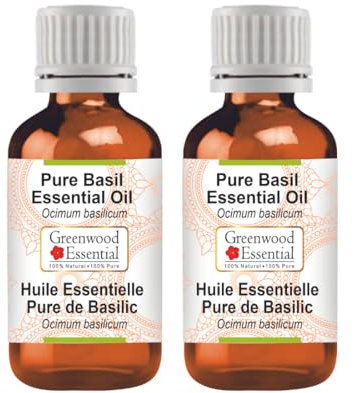 Greenwood Essential Naturreine Ätherisches Basilikumöl (Ocimum basilicum) Dampfdestilliert 100ml X 2 (6.76 oz)