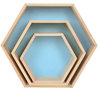 SWECOMZE 3er-Set Wandregal Hausform Regalbox Hausform Holzhaus-Regal Wand für Kinderzimmer Baby DIY Dekoration (Himmelblau A)