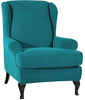 VanderHOME Stretch Sofabezug Ohrensessel husse ohrensessel bezug 1 Sitzer Stretch und antirutsch Sesselhusse Stretch sesselhussen Sessel bezug husse für ohrensessel Blau