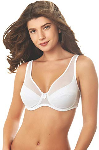 Istintiva Giulia - Bügel-BH mit halbtransparenter Tüll-Veredelung für maximalen Halt und Komfort - Leicht wattierte Softcups - Weiß 90C