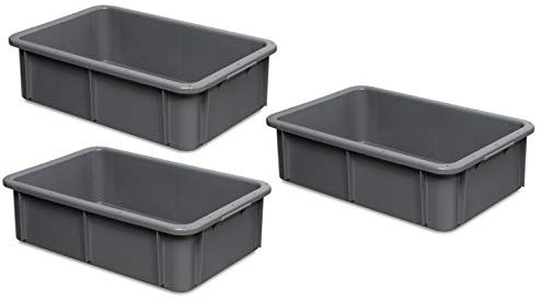 BRB 3x Euro-Schwerlastbehälter, LxBxH 600x400x165 mm, grau, Boden und Wände geschlossen, Inhalt 30 Liter