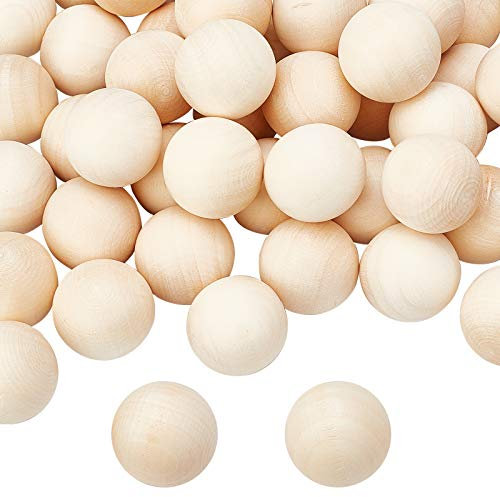 PH PandaHall 50pz Sfera di Legno Naturale 25mm Perline di Legno Senza Foro Grande Palline Rotonda Sfere Decorative per Natale Artigianato Lavoretti Fai Da Te Casa Decorazione