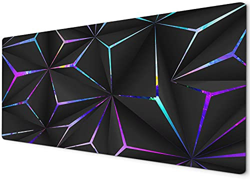 Large XXL Gaming Mouse Mat - 900 x 400, Geometric Black Neon Purple Blue
