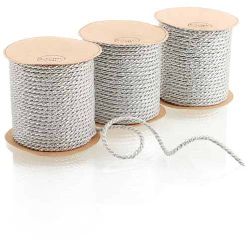 com-four® 3X Dekoband silberfarben, weihnachtliches Set Geschenkschnur je | Geschenkband zum Basteln und Verpacken - stabile Kordel