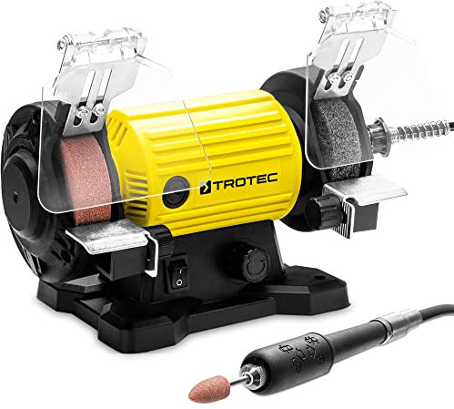 TROTEC Schleifmaschine PBGS 10-120 – Doppelschleifer 120 Watt, Drehzahlstufe 0-11.500 U/min, Schleiffläche-Ø: 75 mm, 100-teiliges Zubehör-Set