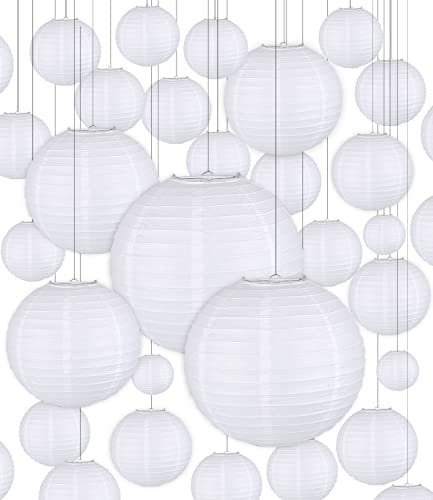 30 Pezzi Lanterne Cinesi JOFLVA Lanterna di carta Rotonde da Appendere in Carta Lanterne per Decorazioni Domestiche, Feste e Matrimoni Diametro 15/20/25/30 cm