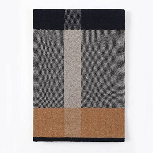 High -Grade Scarf Men's Winter High -End Wool Business Fence Korean Thick Lattice Birthday Gift, Orange Gray, 180cm