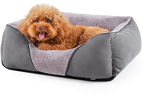 MIXJOY Calming Dog & Cat Beds - Soft Rectangle & Orthopedic Designs, Anti-Slip | Small / Medium Dogs & Indoor Cats (25x21in, Grey)