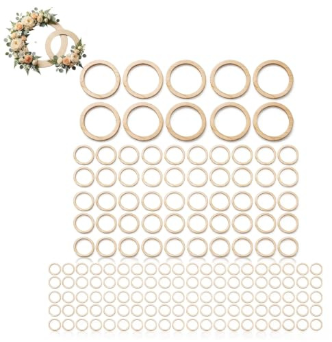 Anneaux En Bois Inachevés Pour L'artisanat, 205 Pièces, Anneaux En Bois Pour L'artisanat De Bricolage, 5 Tailles D'anneaux De Couronne En Bois Pour L'artisanat, la Décoration De Pendentifs De Bricolag