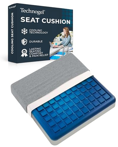 Technogel Cooling Seat Cushion – Memory Foam Gel Seat Pad for Office Chair, Car Seat, Airplane – Sciatica, Hip & Coccyx Pain Relief – Ergonomic Cooling Cushion for Long Sitting – 16x16 Inches