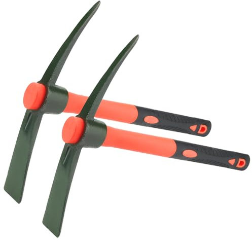 LEXININ 2 PCS 15 Inch Garden Mattock, 38cm Pick Mattock Hoe with Fiberglass Handle, Small Pick Axe for Gardening Planting Camping, Red