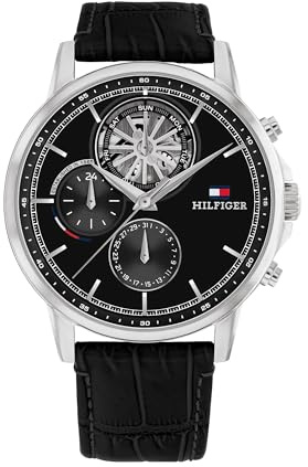 Tommy Hilfiger Reloj Analógico de Cuarzo Multifunción para Hombre con Subesfera Esqueleto y Correa de Acero Inoxidable o de Cuero