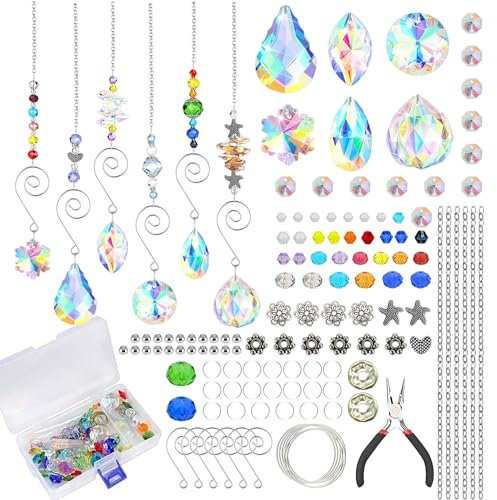 121 Piezas Atrapasoles Cristal Colgante Atrapasoles Suncatcher Lagrimas de Cristal Feng Shui Cristal Set de Artesanía de Cristal para La Oficina en Casa Vacaciones Colgante de Cristal para Jardín