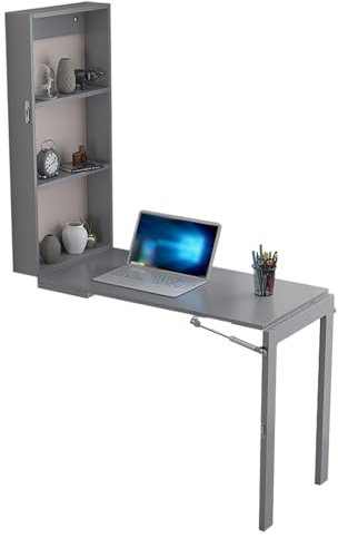 Wandtisch Klappbar, Wandklapptisch Mit Ablagefächern, Holz Multifunktionaler Schreibtisch Zum Ausklappen, Esstisch Klapptisch Wandmontage Für Arbeitszimmer, Küche, Wohnzimmer, Büro ( Color : Gray , Si