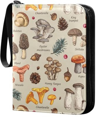 Mnsruu Essbare Pilze Herbst Sammelkartenalbum 4 Taschen Kartenordner 50 Seiten 400 Karten PU Reißverschluss Kartenbinder Aufbewahrungshalter für Sportspielkarte, gp929c989s2222