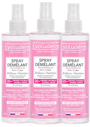 EVOLUDERM - Spray Démêlant Express Brillance - 250 ml - 98% d'Origine Naturelle - Fabrication Française - Lot de 3 x 250 ml