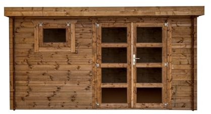 Abri de Jardin en Bois Traité, Épaisseur 28mm, Espace Utile 9.9m² INT042