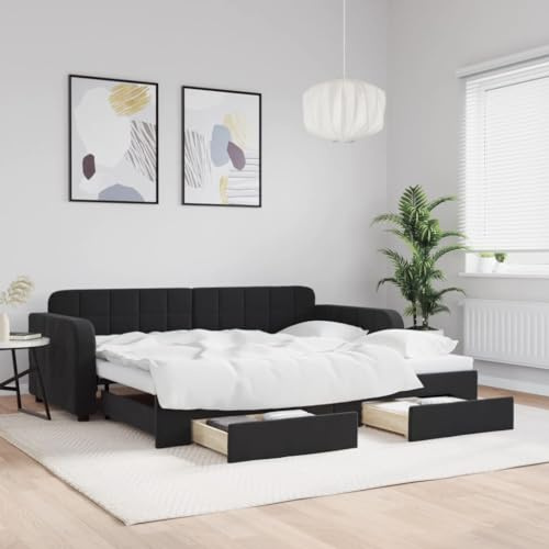 CKioict Palettenbett Modernes Bettgestell Jugendbett Tagesbett Ausziehbar mit Schubladen Schwarz 90x190 cm SamtGeeignet für Gästezimmer, B&Bs, Schlafzimmer
