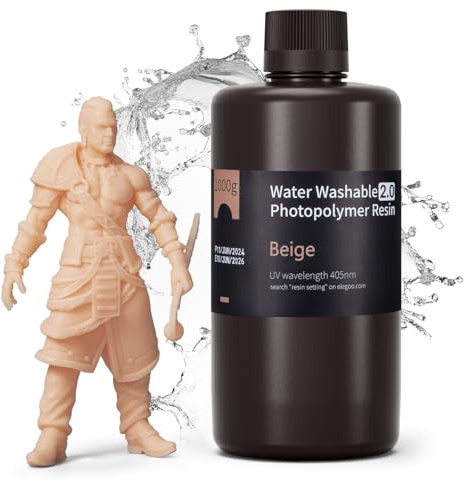 ELEGOO Resin Wasser Abwaschbar 2.0 1000g Beige, Geringe Schrumpfung und Hohe Haltbarkeit 395-405 nm Schnelles Aushärten 3D Drucker Water Washable Resin für MSLA/LCD/DLP Resin 3D Drucker
