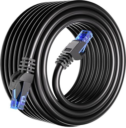 Ethernet Cable 15m, Cat 6 Internet Cable 15m High Speed, Black Round RJ45 Network Cable 1000Mbps 250MHz, 15 metre LAN Cable 23AWG CCA Gigabit Broadband Patch Cord for Router Modem Switch (15 Clips)