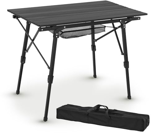 Juskys Campingtisch Picco - Aluminium Tisch 90 x 52 cm leicht, klappbar, höhenverstellbar - Camping, Garten - Outdoor Klapptisch - Gartentisch Schwarz