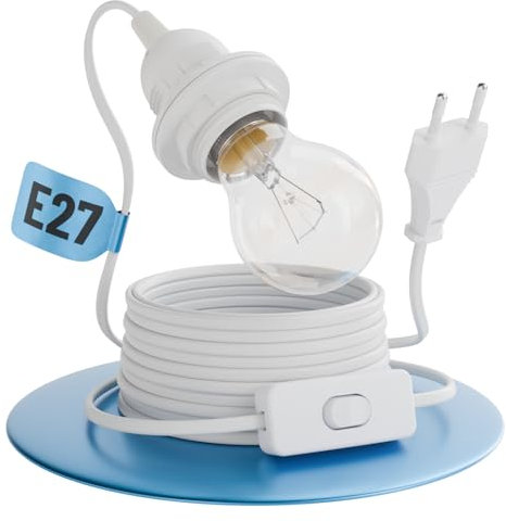 Greate E27-Fassung mit Kabel und Schalter, 5 Meter – Sockel E27 mit Stecker max. 60 W 250 V – Fassung mit Schalter, Pendelleuchte, Lampenfassungshalter, Leuchtenkabel
