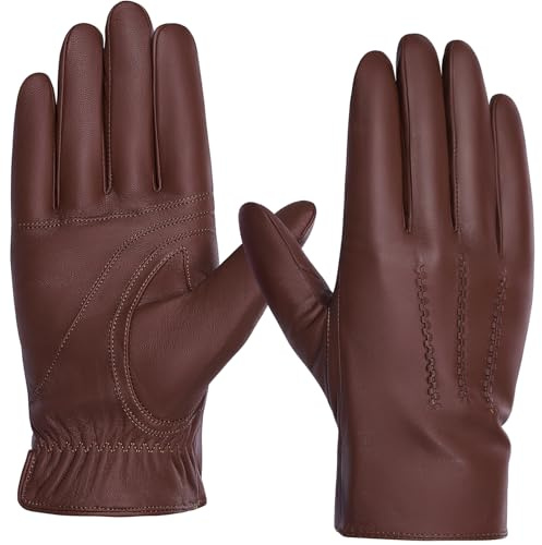 BISON DENIM Guanti invernali da uomo in pelle con fodera in cashmere impermeabili con funzione touchscreen, M