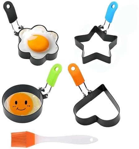 RXKFIGX 4 Stampi per Uova Fritte Stampi per Uova Fritte per La Padella Anello di Uovo in Acciaio Inox Stampo Uovo Fritto Anelli Antiaderenti Fritto Uovo per Muffin Pancake Omelette e Cucina