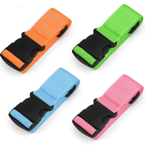 4 Stück Kofferband Set Farbig,Koffergurte Für Reisekoffer Kofferband Gurt Set,rutschfest Einstellbare Kofferbänder,Lang Koffer Gepäckgurte,Verstellbare Koffer Gepäckgurte,Rosa+Blau+Grün+Orange