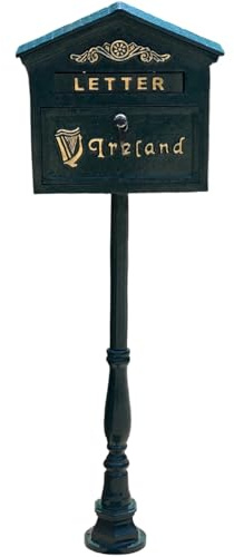 Gaelic Harp Ireland Post Office Letter Box in Green Cast Iron - Wall or Standing (Green Post)