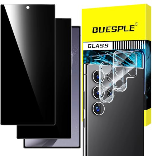 QUESPLE [2 Stück] Panzerglas Sichtschutz für Samsung Galaxy S24 Ultra 5G mit Kameraschutz, Anti-Kratzen, 9H Härte Blasenfreie Samsung S24 Ultra Privacy Schutzfolie Gehärtetem Glas Displayschutzfolie