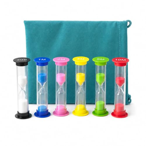 Sand Timers with Organizer Bag, Colorful Hourglass Sand Clocks, Perfect Visual Timer for Kids, Classroom, Cooking, Games, and Tooth Brushing (Set of 7)