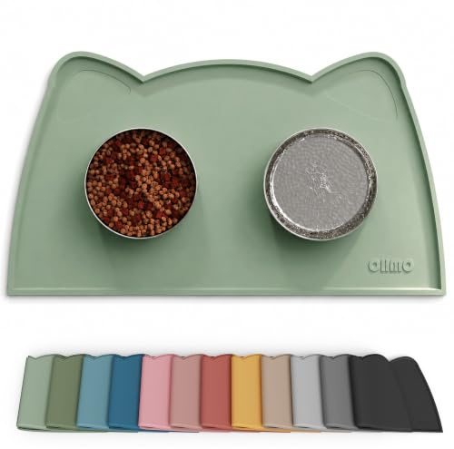 OHMO Napfunterlage Katzen Hund Futtermatte Katzen Zubehör 52x30cm Hellgrün | Silikon Unterlage, Wasserdicht, Katzenzubehö, Hundenapf Unterlager, Rutschfest Futterunterlage, Leicht zu Reinigen