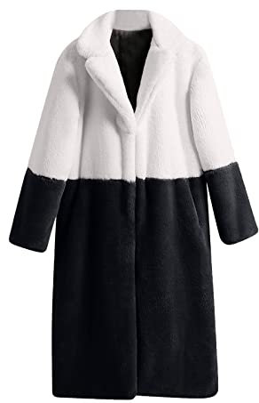 Komiseup Fleecejacke Damen, Winterjacke Damen Lange Winter Pelzmantel Elegant Kunstpelz Jacke Offener Front Wintermantel Dick Plüschjacke mit Kapuze Warme Kunstfell Oberbekleidung Faux Pelz Coat 05