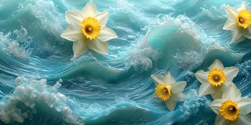 Malen Nach Zahlen Erwachsene Wellen Blume Malen Nach Zahlen Bild,DIY Set mit Pinseln und Acrylfarben Handgemalt Leinwand, Malen Nach Zahlen Kinder für Basteln Zuhause Mädchen Geschenk 60x120cm s-160
