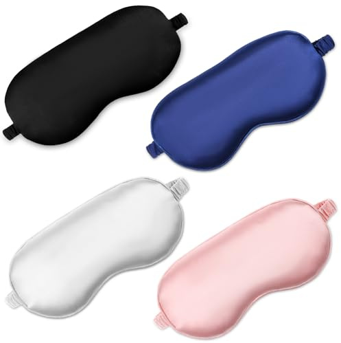 Yuanchu Lot de 4 masques de sommeil en satin doux et soyeux, masque de nuit pour les yeux de voyage, masque d'ombrage efficace avec sangle élastique pour homme et femme