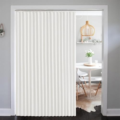 SK Studio Magnetic Folding Door Curtains Accordion Style Closet Curtains Room Divider Pleated Drapes with Hooks for Office Bathroom Bedroom Doorway, 1 Panel, White, W55 x L79